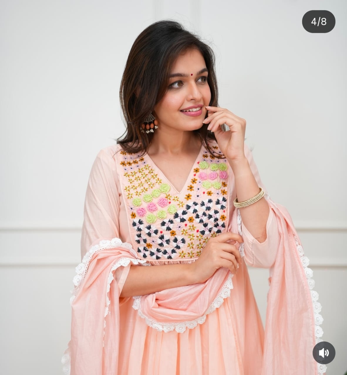 Peach Embroidered Anarkali Kurta Set