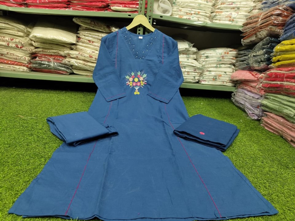 Elegant Navy Blue Embroidered Kurta Set with Dupatta