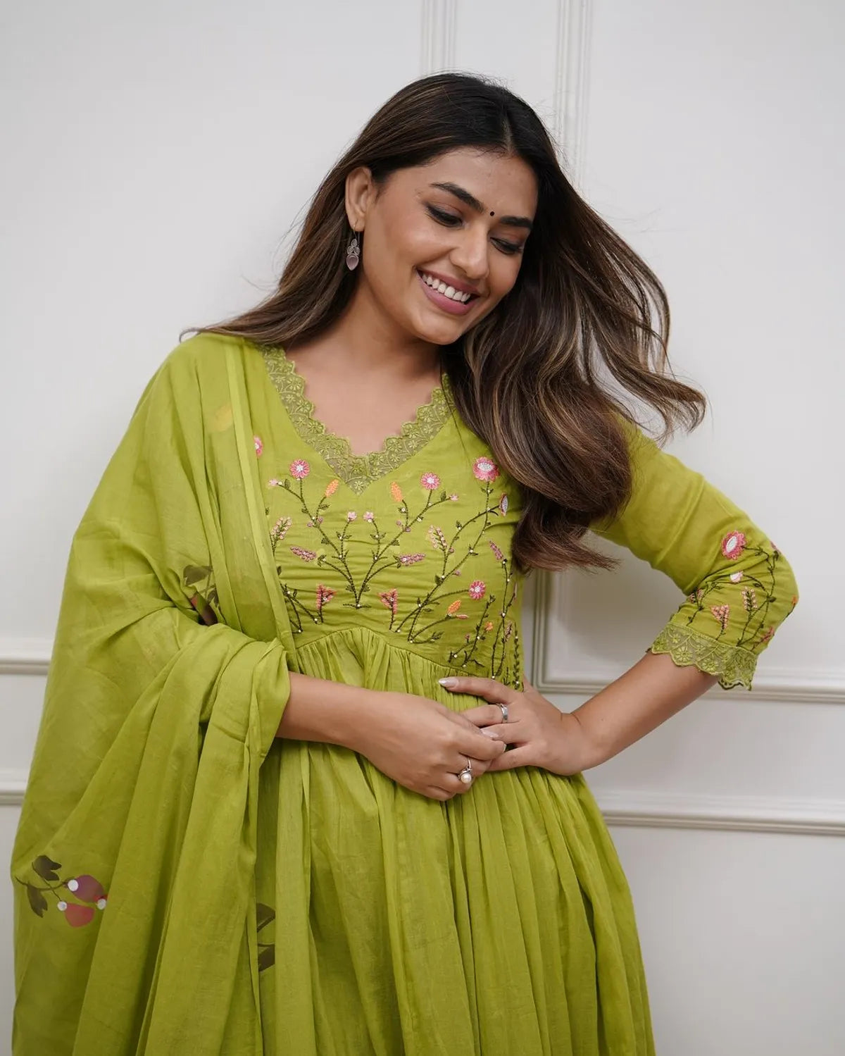 Green Embroidered Anarkali Kurta Set with Dupatta