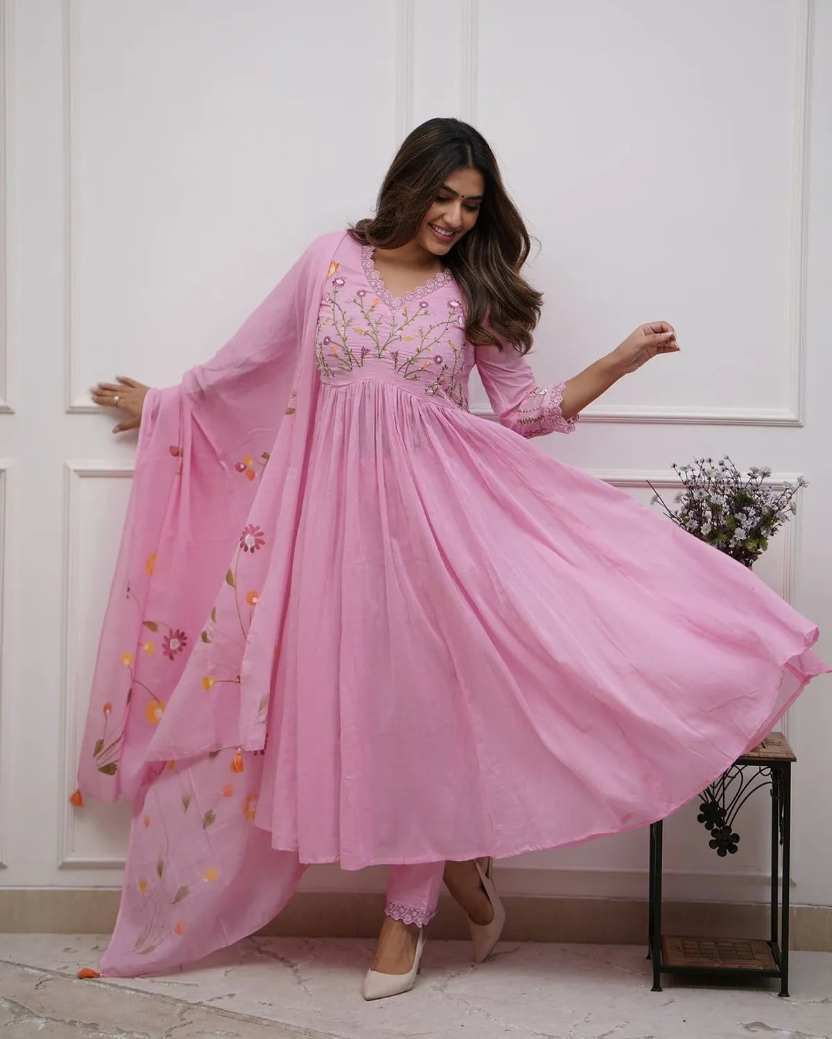 Blush Pink Embroidered Anarkali Kurta Set with Dupatta