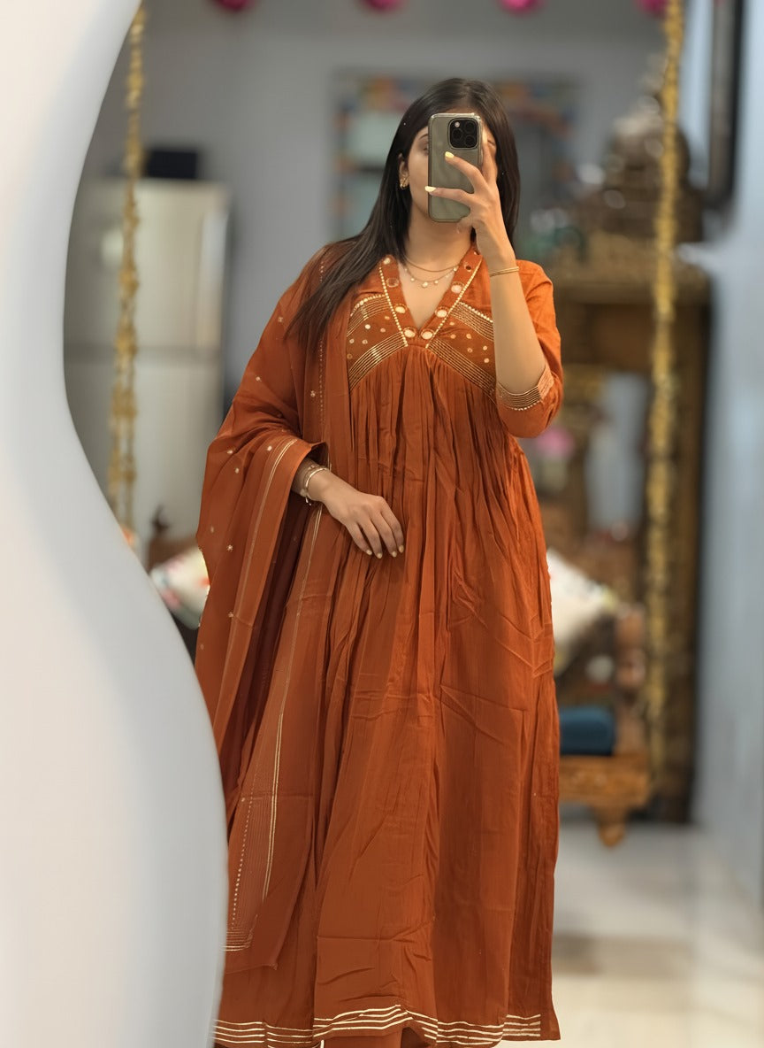 Autumn Rust Luxe Anarkali Suit