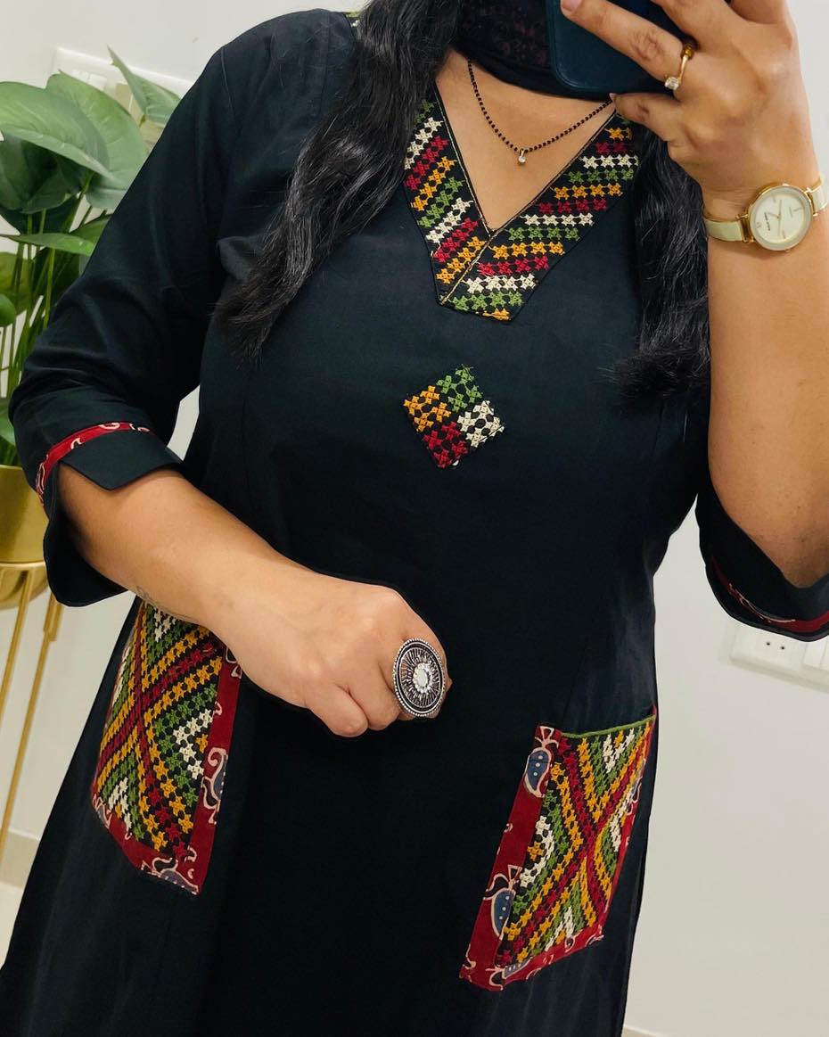Classic Black Ethnic Kurta Set with Printed Dupatta