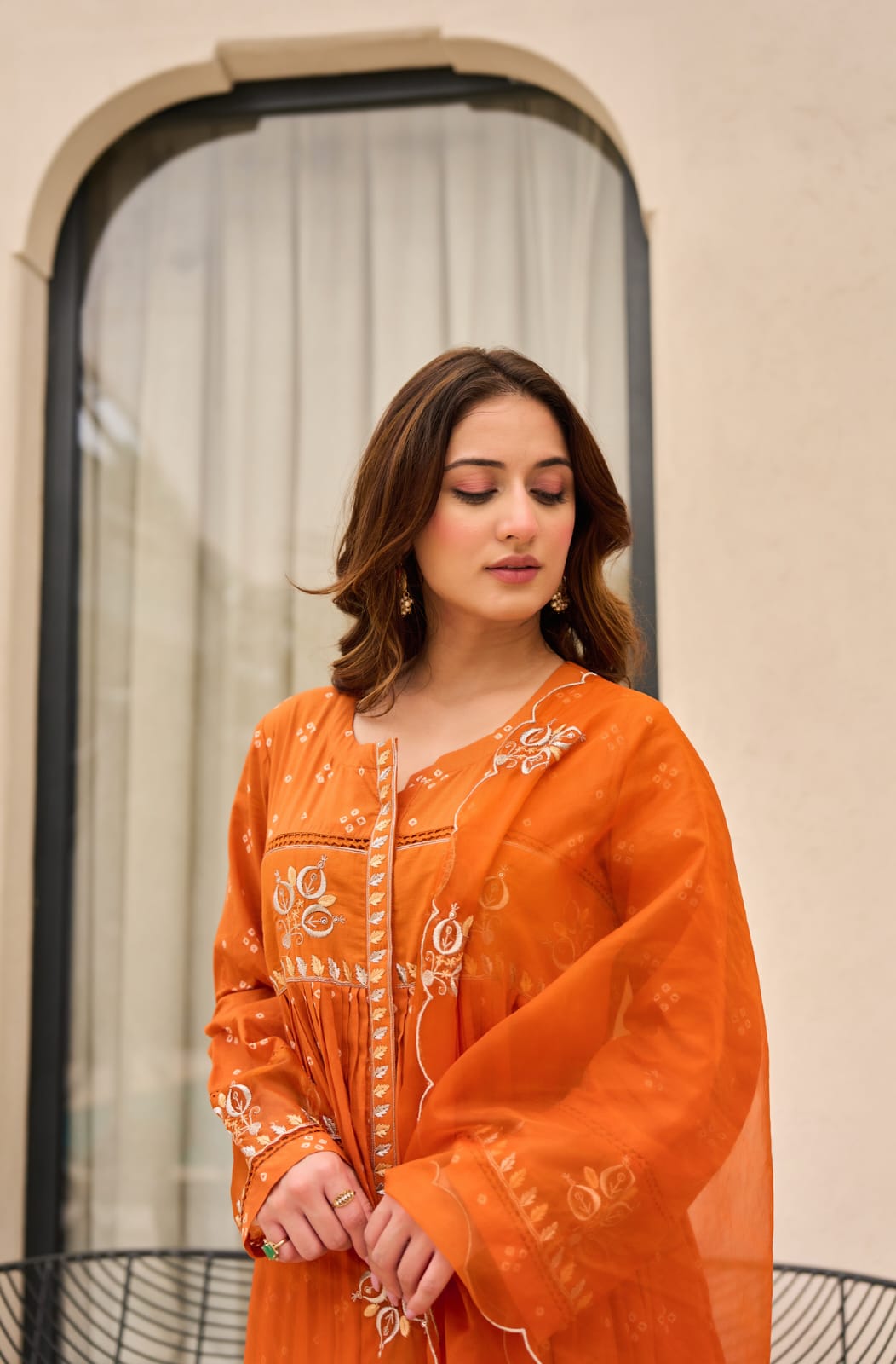 Radiant Rust Orange Embroidered Suit Set