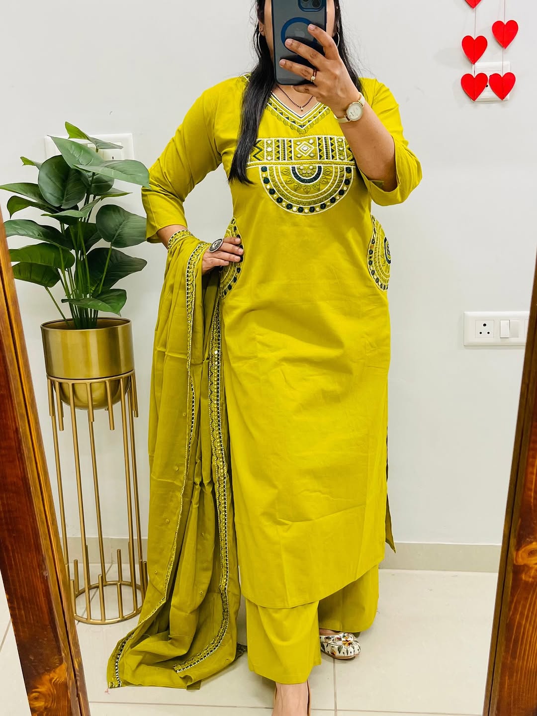 Mustard Yellow Embroidered Kurta Set with Matching Dupatta