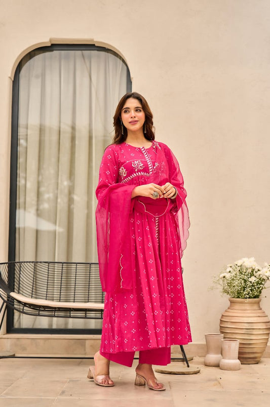 Rani Pink Floral Ethnic Suit Set