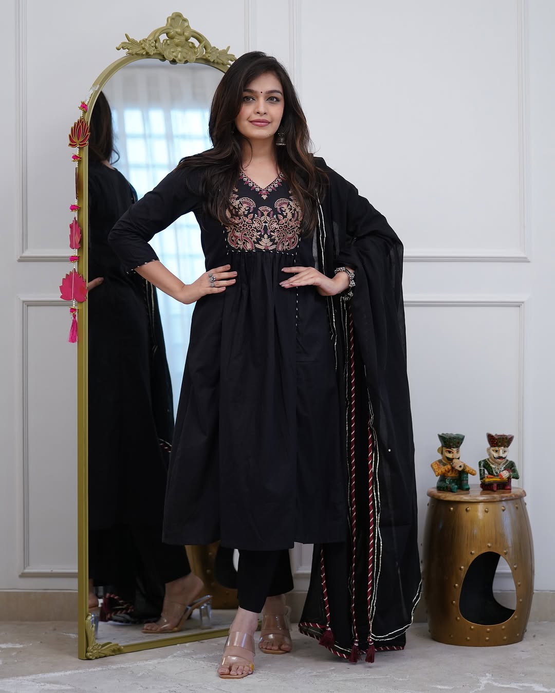Elegant Black Embroidered Anarkali Suit with Dupatta