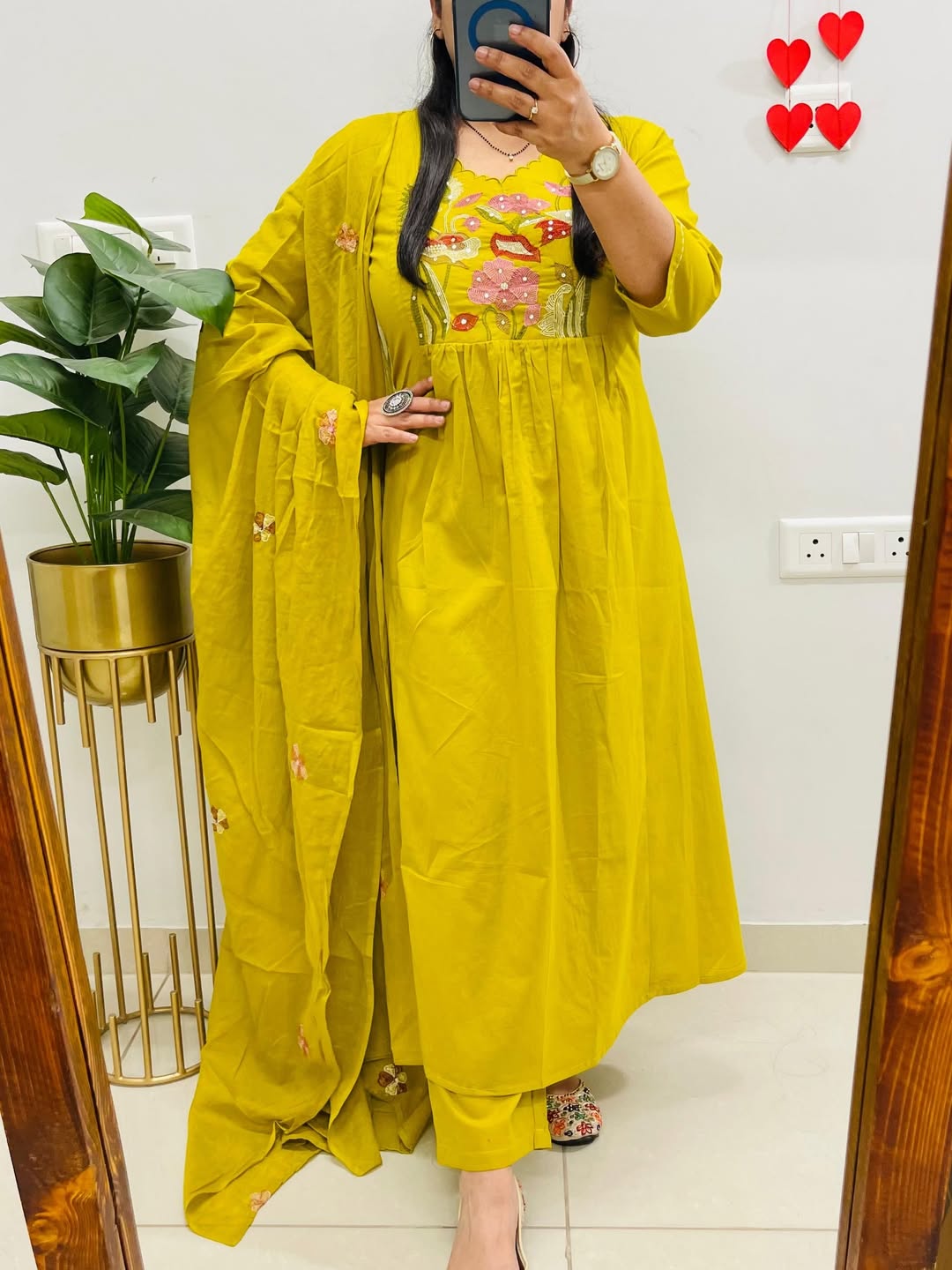 Mustard Yellow Embroidered Anarkali Kurta Set with Dupatta