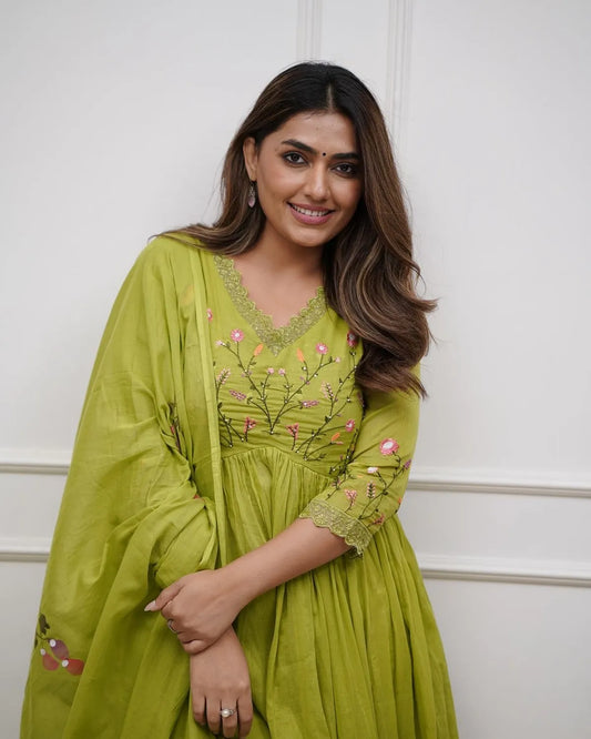 Green Embroidered Anarkali Kurta Set with Dupatta