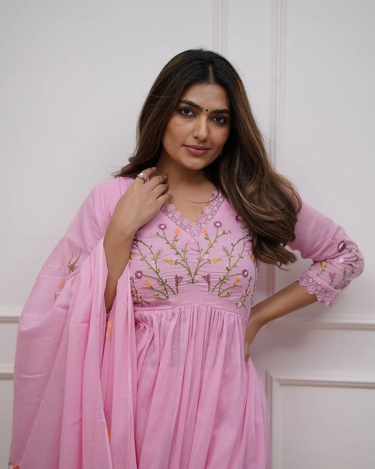 Blush Pink Embroidered Anarkali Kurta Set with Dupatta