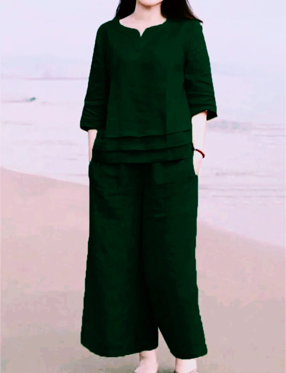 Dark Green Cotton Casual Wear Co-ord Set