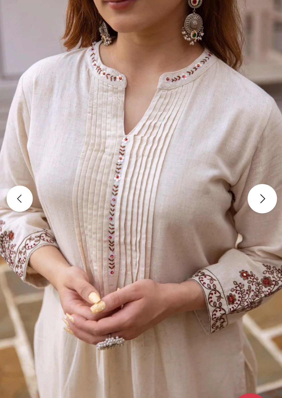 Floral Embroidered Pure Cotton A-Line Kurta With Trouser