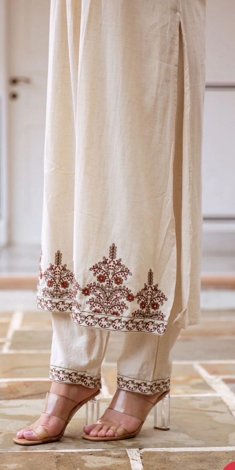 Floral Embroidered Pure Cotton A-Line Kurta With Trouser