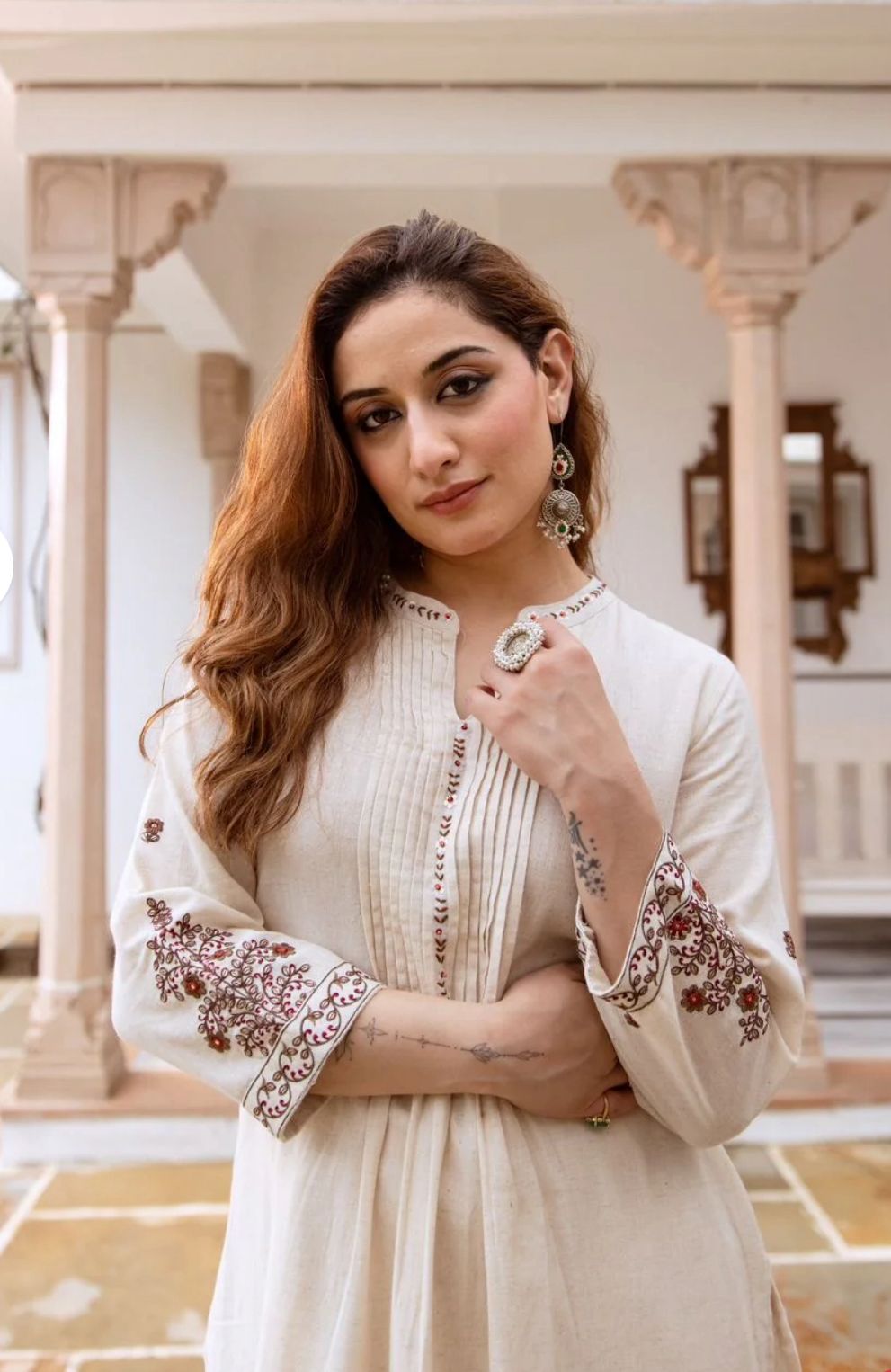 Floral Embroidered Pure Cotton A-Line Kurta With Trouser