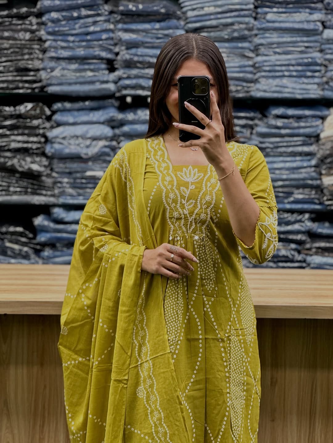 Yellow Bandhani Cotton Suit Set with Dupatta