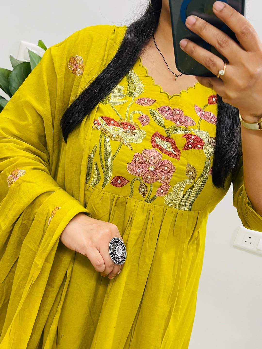 Mustard Yellow Embroidered Anarkali Kurta Set with Dupatta