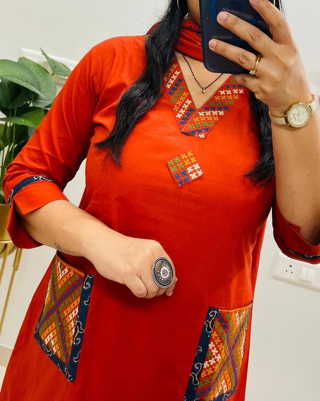 Rust Orange Ethnic Kurta Set with Printed Dupatta