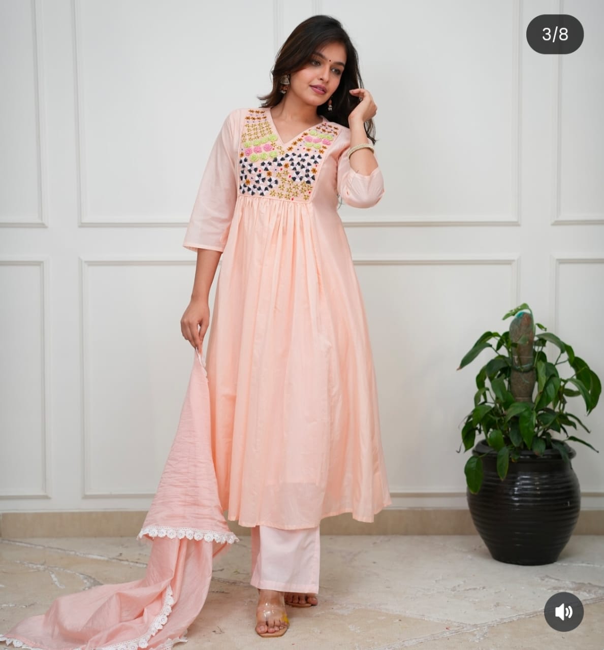 Peach Embroidered Anarkali Kurta Set