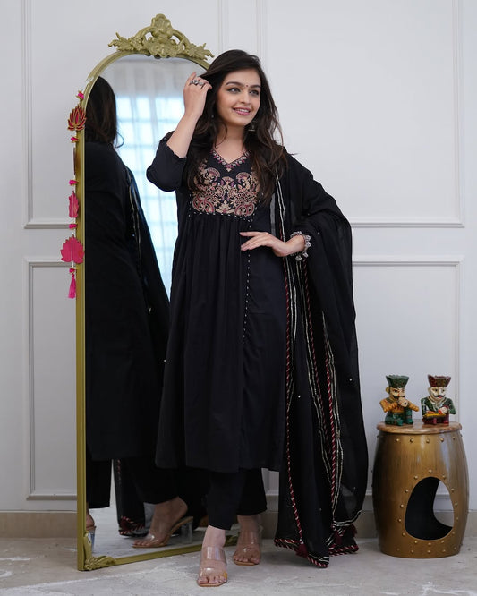 Elegant Black Embroidered Anarkali Suit with Dupatta