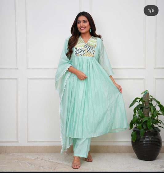 Sky Blue Embroidered Anarkali Kurta Set