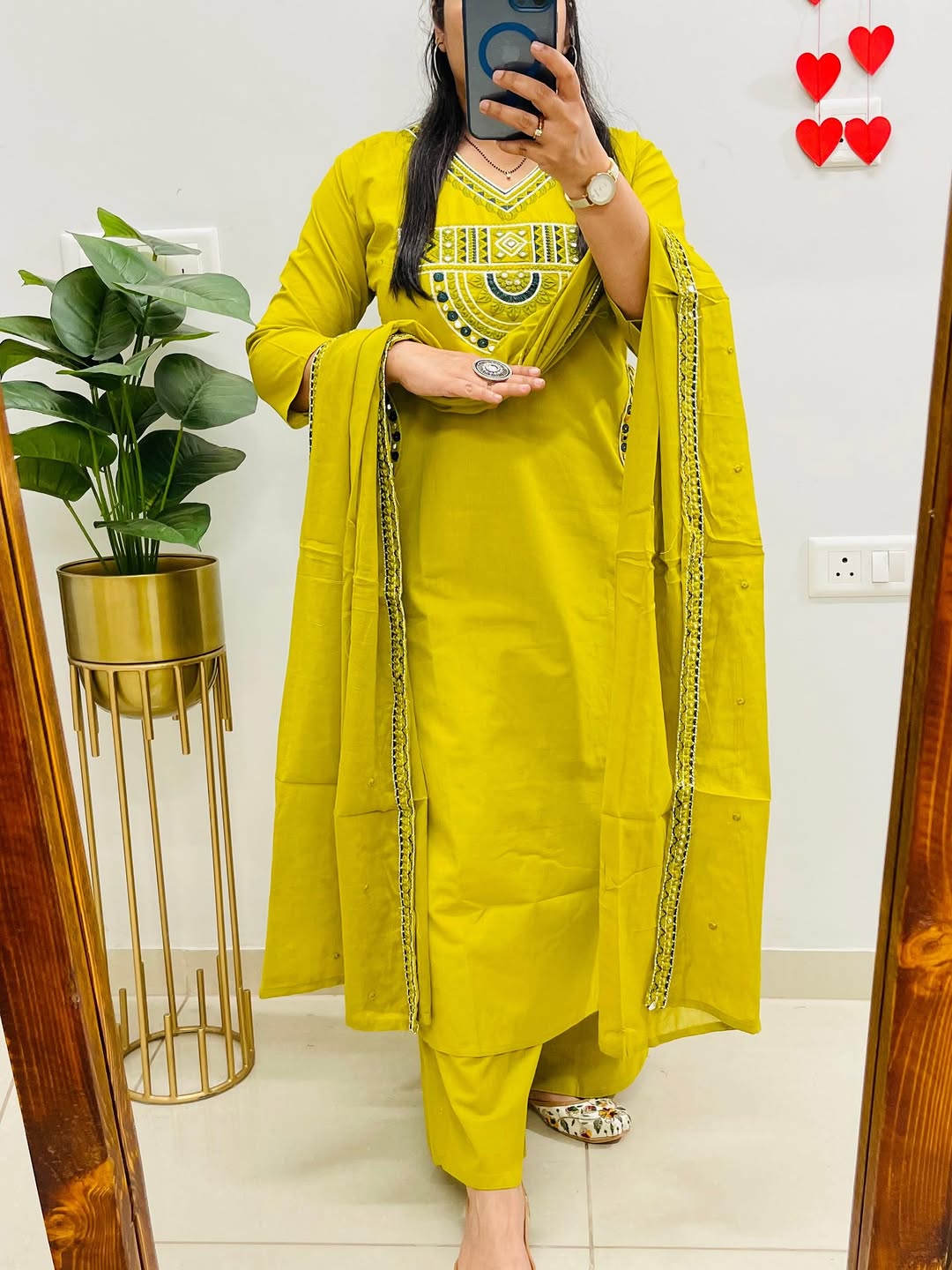 Mustard Yellow Embroidered Kurta Set with Matching Dupatta