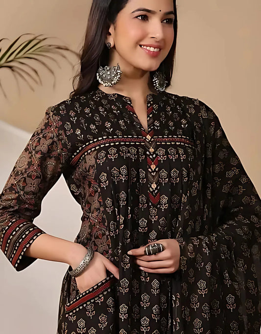 Jaipuri Anarkali Kurta Set With Dupatta Set For Women
